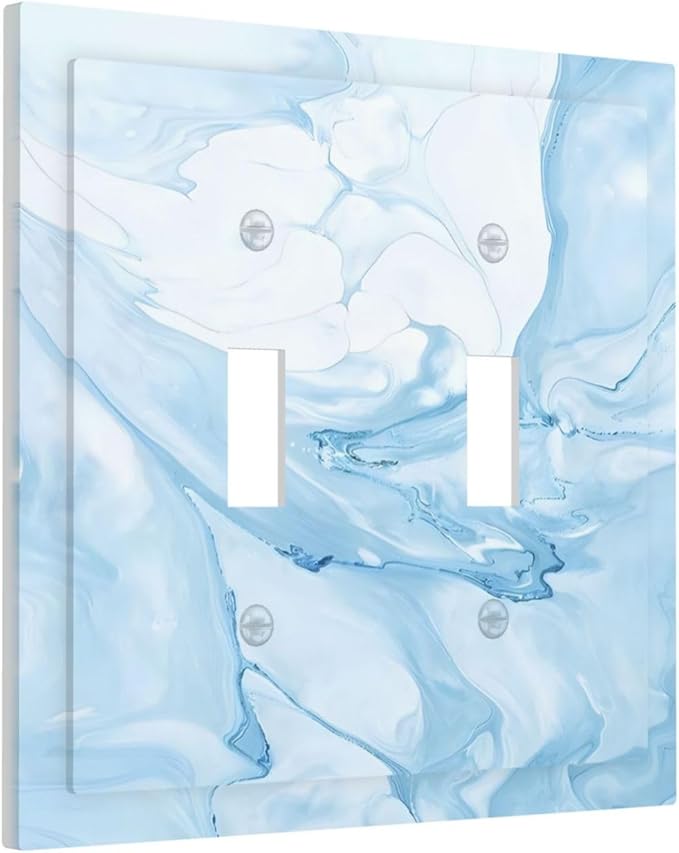 Navy Blue Sea Waves Spilled Ink Marble Simplicity Print Decorative Switch Plates 2 Gang Double Toggle Outlet Light Switch Cover Wall Plate Electrical Faceplate for Bathroom Living Room Decor