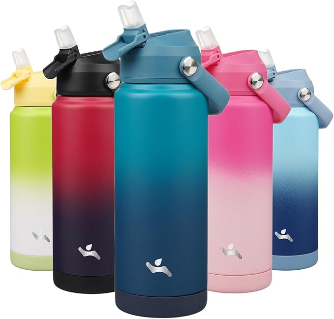 Konokyo Insulated Water Bottle with Straw Lid,24 oz Stainless Steel Vacuum Metal Bottle with Silicone Handle,Vast