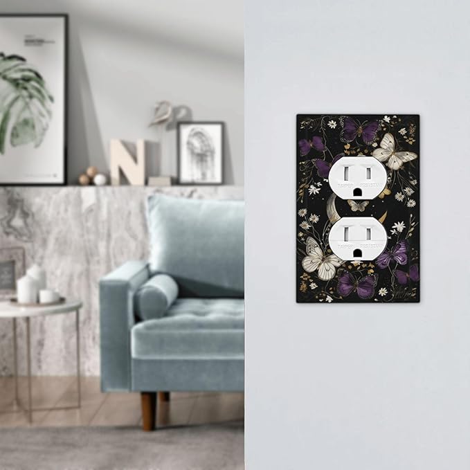 Outlet Covers Boho Crescent Moon Butterfly 1 Gang Duplex Light Switch Cover Plate Decorative Switch Plate Covers Electrical Socket Cover for Bedroom Home Decor