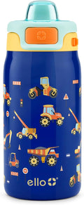 Ello Kids Pop & Fill 12oz Toddler Water Bottle with Quick Fill Lid, Double-Wall Vacuum Insulated Stainless Steel, Leak Proof, BPA Free, Sip & Chug, For School, Lunchboxes, Construction Site