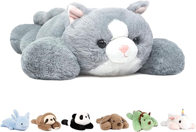 Niuniu Daddy 20" | 3.3 Pound Weighted Cat Stuffed Animals for Kids, Weighted Cat Plush Toy for Toddler Teens Adults, Large Grey Kitty Plushies Pillow with Soft Fur for Present Christmas Birthday