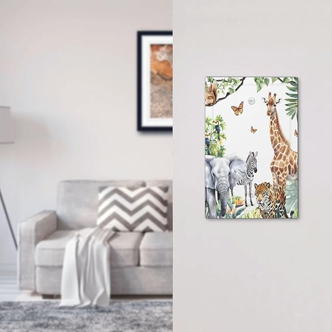 Elephant Giraffe Jungle Animals Leopard Zoo Light Switch Cover Plate 1 Gang No Device Blank Electrical Wall Plates Faceplate Decorative Switch Plate Covers for Kids Room Nursery Decor