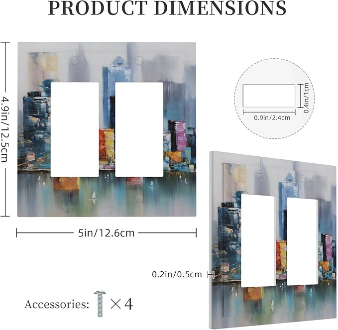 Colorful Nyc Skyline Textured Modern Abstract Decorative Outlet Covers 2 Gang Double GFCI Rocker Electrical Wall Panels Light Switch Cover Plate for Bedroom Living Room Decor