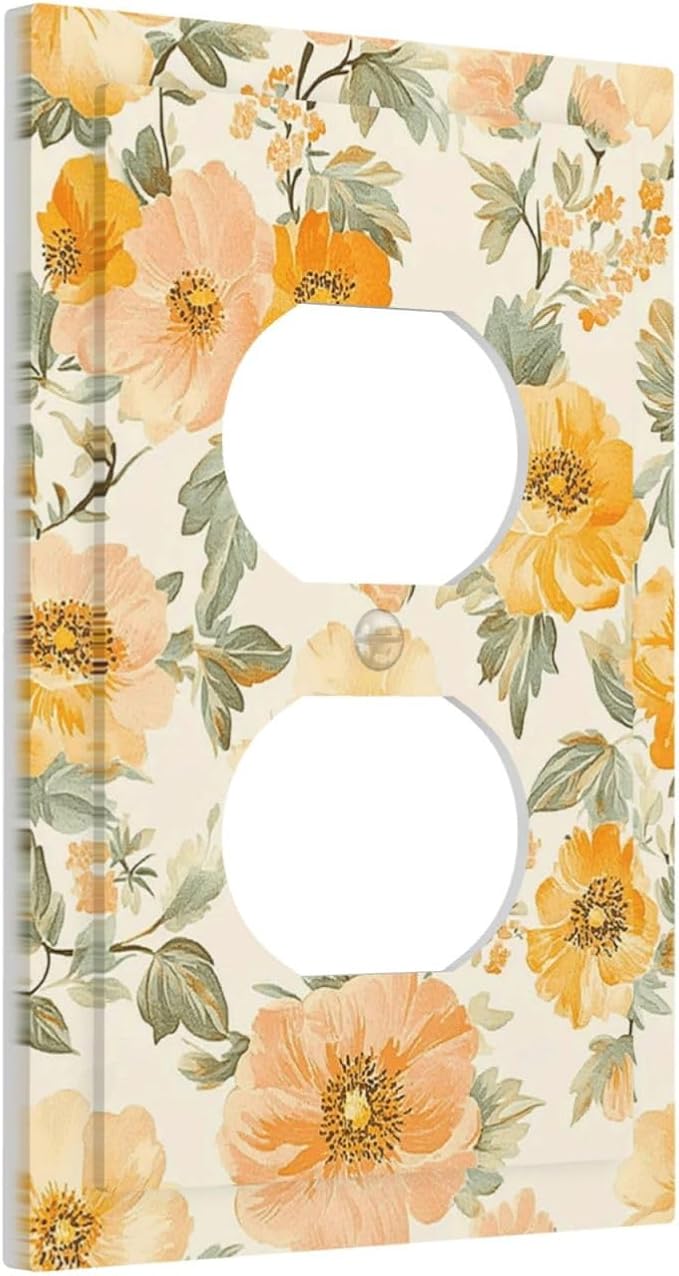 Outlet Covers Vintage Floral Pastel Flower Pattern 1 Gang Duplex Light Switch Cover Plate Decorative Switch Plate Covers Electrical Socket Cover for Bedroom Cabin Decor