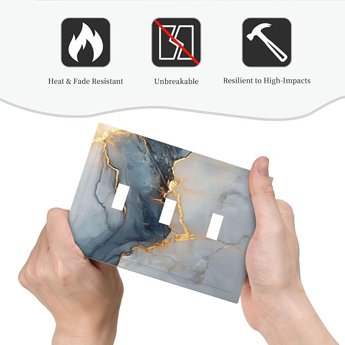 Abstract Blue Granite Luxury Texture Print 3 Gang Light Switch Cover Triple Toggle Wall Plate Decorative Electrical Switchplates Faceplate for Country Bedroom Kitchen Living Room Home Decor