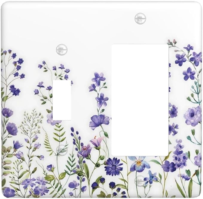 Lavender Wildflowers Purple Flowers Plant Floral Outlet Covers 1 Toggle 1 Rocker Combination Decorative Wall Plate Electrical Switch Plates Light Switch Cover Plate for Bedroom Living Room Decor