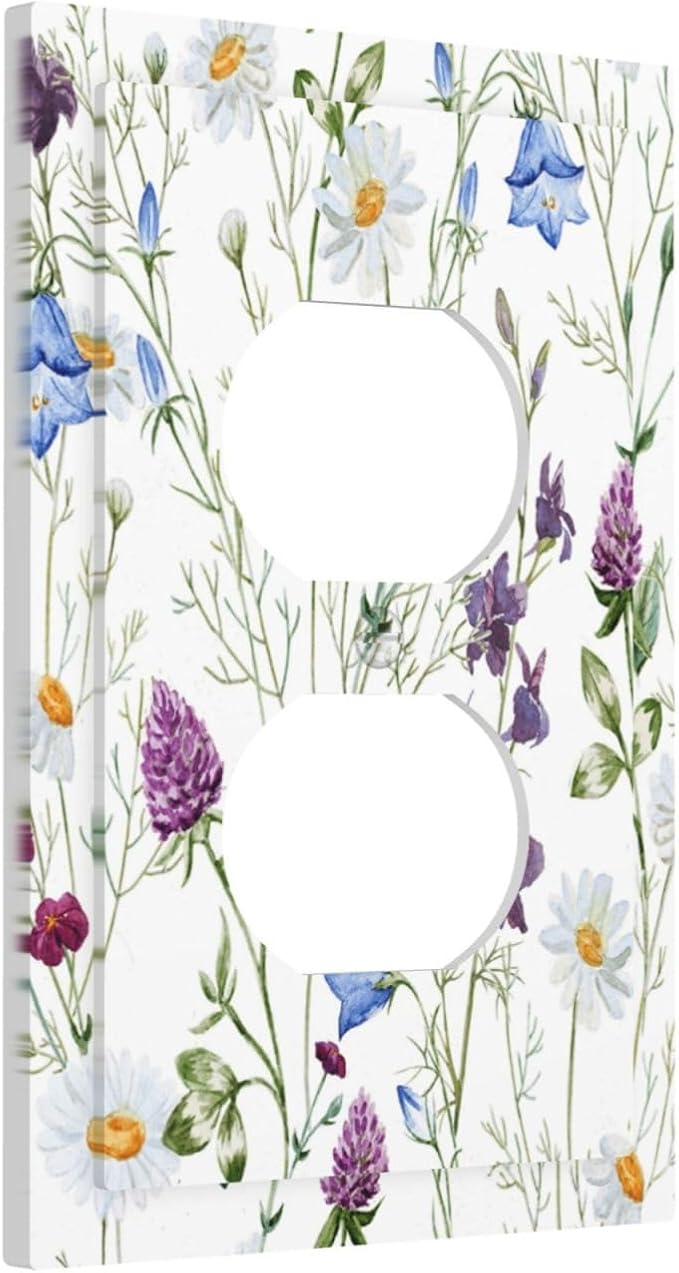 Floral Boho Multicolor Flower Plant Leaves Outlet Covers 1 Gang Duplex Light Switch Cover Decorative Switch Plates Electrical Receptacle Faceplate Wall Plate for Bedroom Living Room Decor