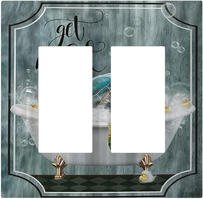 Teal Green Sea Turtle Funny Ocean Vintage Tortoise Beach Theme Decorative Outlet Covers 2 Gang Double Gfci Rocker Electrical Wall Panels Light Switch Cover Plate for Kids Room Bathroom Decor