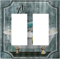 Teal Green Sea Turtle Funny Ocean Vintage Tortoise Beach Theme Decorative Outlet Covers 2 Gang Double Gfci Rocker Electrical Wall Panels Light Switch Cover Plate for Kids Room Bathroom Decor