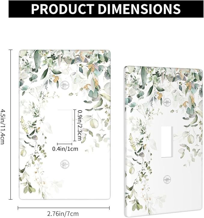 Green Leaves Watercolor Light Switch Cover Plates Decorative Single Toggle Wall Plate, 1 Gang Lightswitch Cover