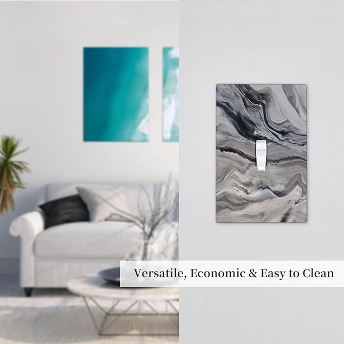 Grey And White Marble Abstract Art Print Decorative Light Switch Cover 1 Gang Single Toggle Device Electrical Faceplate Switchplates Decorator Outlet Wall Plate for Bathroom Kitchen Decor
