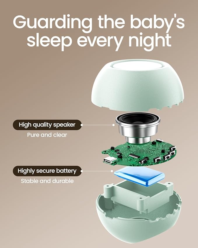 CHICWAY 2026 Mom's Choice Awards, Portable Sound Machine for Baby Adult, AI Cry Detection, 18 Soothing Sound, Bluetooth Rechargeable White Noise Machine for Home Office Travel, Nursery Light, Green