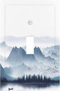 Decorative Light Switch Cover Mountain Foggy Lake Boat Grey Blue Forest Birds 1 Gang Single Toggle Decorator Outlet Wall Plate Device Electrical Faceplate Switchplates for Bedroom