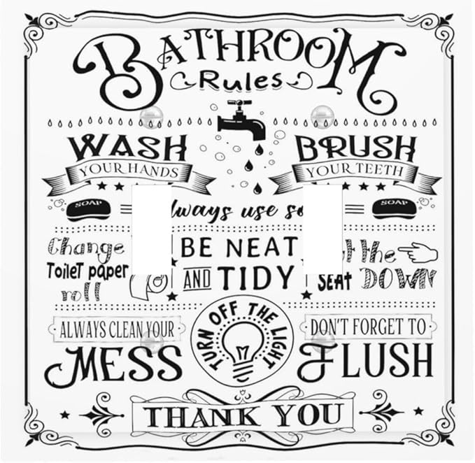 Bathroom Wash Inspirational Quote 2 Gang Double Toggle Outlet Light Switch Cover Wall Plate Electrical Faceplate Decorative Dual Device Switchplate
