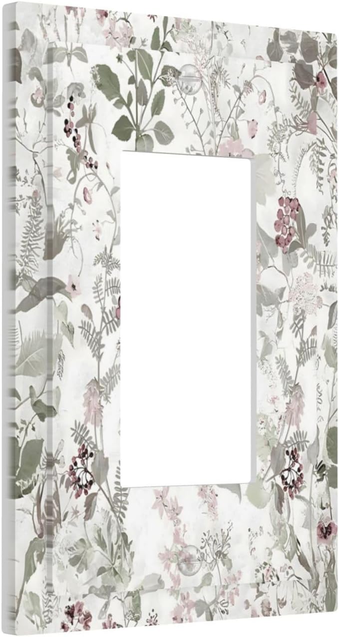 Boho Floral Leaf Vintage Watercolor Flower Decorative Outlet Covers 1 Gang Single Rocker Light Switch Cover Plate Wall Plates GFCI Faceplate for Farmhouse Bedroom Decor