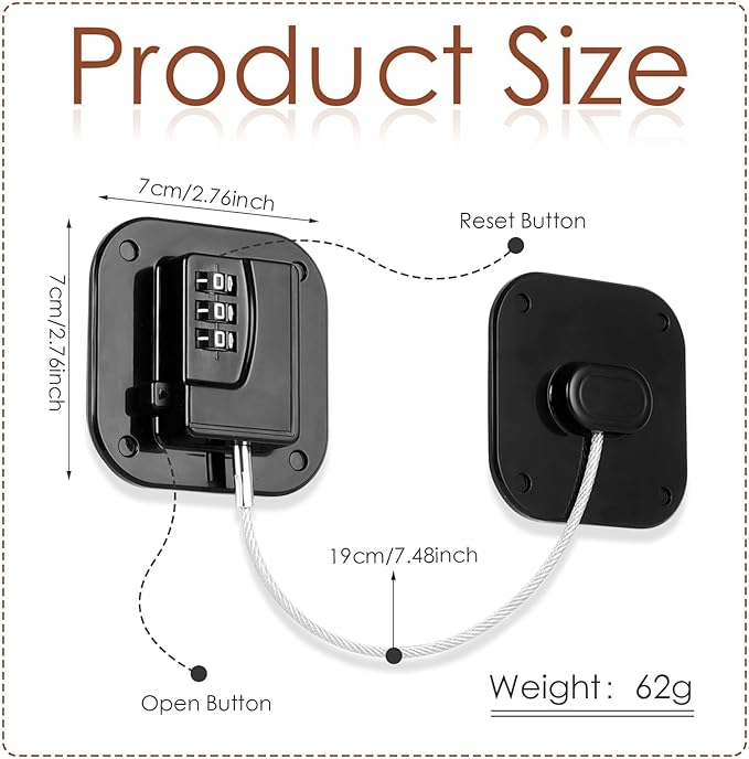 Refrigerator Lock, Combination Lock for Refrigerator Cabinets, Drawers, Heavy Duty Fridge Lock, Easy Install No Keys Needed, Black (Black-3Pack)
