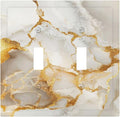 Gold Marble Crack Simple Abstract Print Decorative Switch Plates 2 Gang Double Toggle Outlet Light Switch Cover Wall Plate Electrical Faceplate for Bathroom Kitchen Home Decor