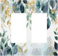 Boho Goldgreen Leaf Botanical Eucalyptus Leaves Decorative Outlet Covers 2 Gang Double GFCI Rocker Electrical Wall Panels Light Switch Cover Plate for Bedroom Living Room Decor