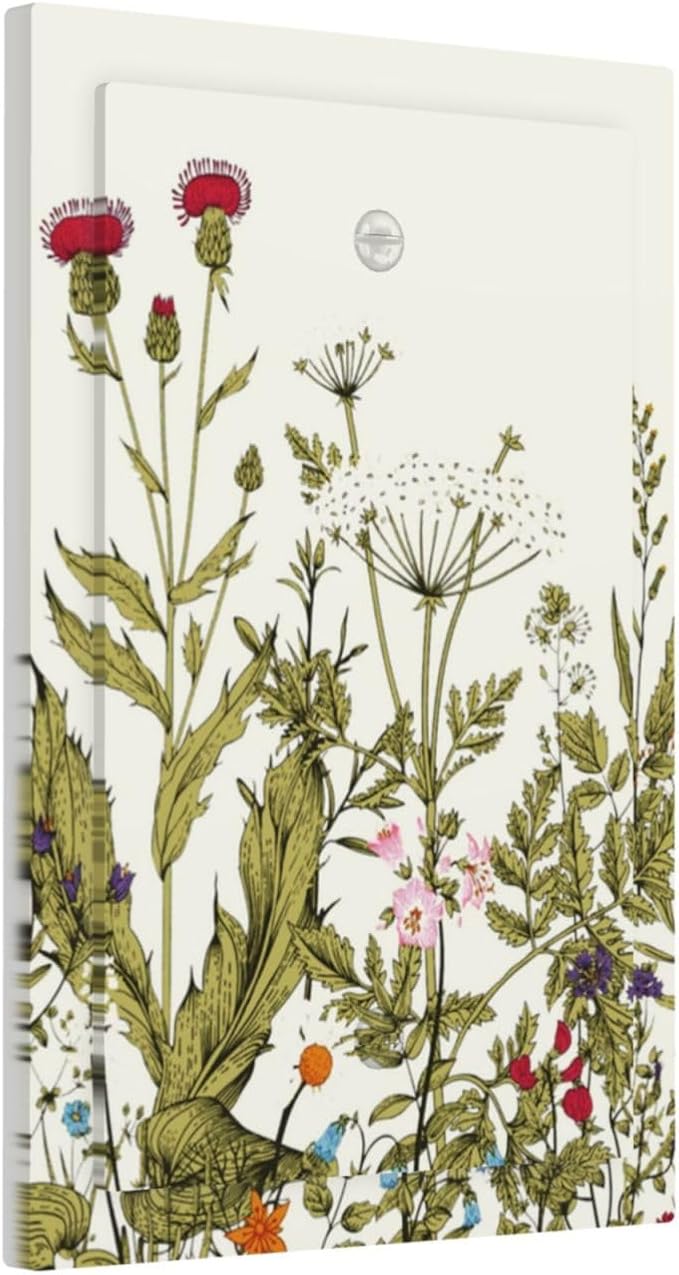 Country Vintage Wild Flowers Floral 1 Gang No Device Outlet Wall Plate Blank Light Switch Cover Switchplate Electrical Decorative Faceplate Bedroom Decorate