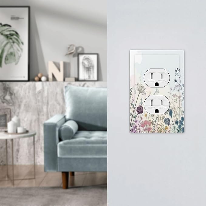 Colorful Wildflower Watercolor Dandelion Floral Outlet Covers 1 Gang Duplex Light Switch Cover Decorative Switch Plates Electrical Receptacle Faceplate Wall Plate For Cabin Home Decor