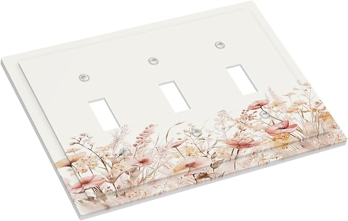 Decorative Light Switch Cover Plate Boho Floral Watercolor Flower Pattern 3 Gang Wall Plate Triple Toggle Switch Plate Covers Electrical Outlet Cover for living Room Home Decor