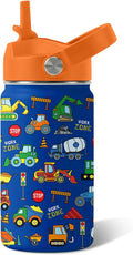 Construction Gifts for Men Women - 12oz Construction Truck Water Bottle with Straw Lid, Stainless Steel Insulated Bottle, Leak Proof, BPA-Free, School, Travel, Car Lovers Kids Birthday Gift Cup(1pc)