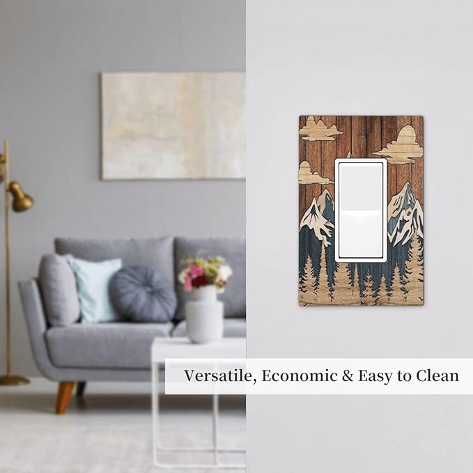 Blue Mountain Range Forest Nature Wilderness Wood Texture Decorative Outlet Covers 1 Gang Single Rocker Light Switch Cover Plate Wall Plates GFCI Faceplate for Farmhouse Home Decor