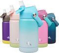 Konokyo Insulated Water Bottle with Straw Lid,12 oz Stainless Steel Vacuum Metal Bottle with Silicone Handle,Sea Salt