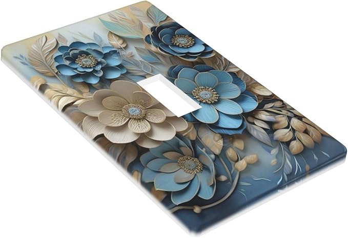 Decorative Art Light Switch Covers Blue and Creamy Floral Single Toggle Wall Plate Decorative Switchcover Electrical Switchplate for Home Decor