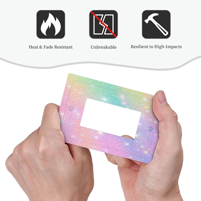 Decorative Outlet Covers Rainbow Shiny Gradient Colors 1 Gang Single Decora GFCI Device Light Switch Covers Plate 1 Rocker Wall Plate Jumbo Switch Plate Cover for Kids Room Nursery Decor
