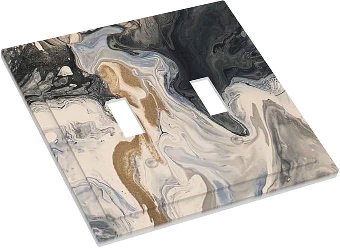 Decorative Switch Plates Black Gold Swirl Fluid Painting Marble 2 Gang Double Toggle Outlet Light Switch Cover Wall Plate Electrical Faceplate For Bathroom Kitchen Decor