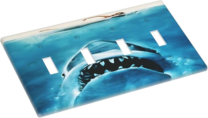 Swimming Woman Funny Shark Blue Ocean Light Switch Covers Quad Toggle Electrical Faceplate 4 Gang Wall Plate Decorative Switch Plates Cover for Kids Room Bedroom Decor