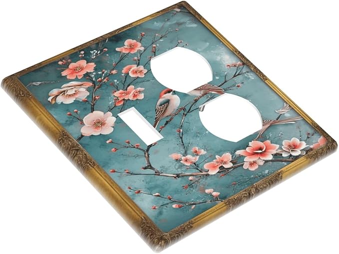 Decorative Art Light Switch Covers Birds on Branches 2 Gang Single Toggle Duplex Combination Electrical Faceplate Switchplate Wall Plate for Home Decor
