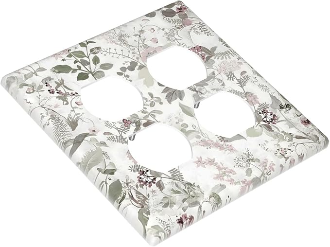 Boho Floral Leaf Vintage Watercolor Flower Outlet Covers 2 Gang Double Duplex Decorative Light Switch Covers Electrical Wallplates Socket Faceplate for Farmhouse Bedroom Decor