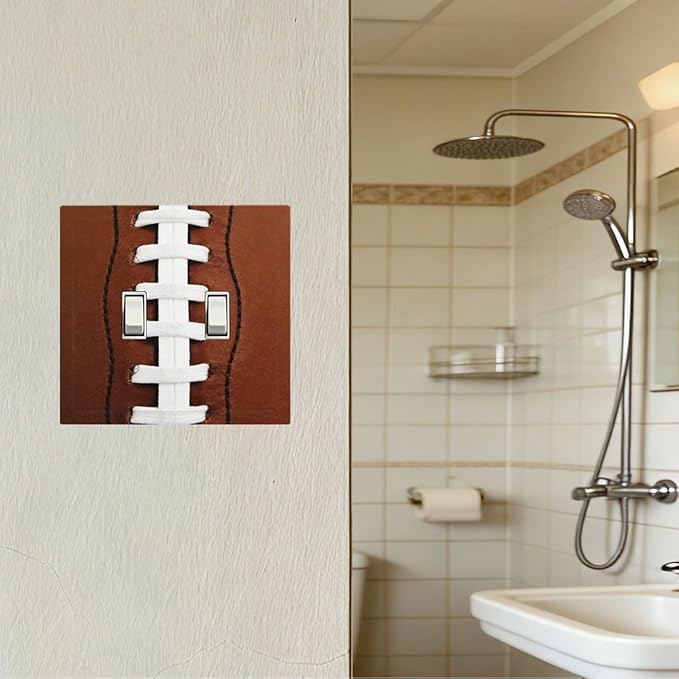 Football Laces Double Toggle Switch Cover - 2-Gang Standard US Size Game Day Sports Fan Light Switch Covers, Vintage Leather Texture for Boys Room