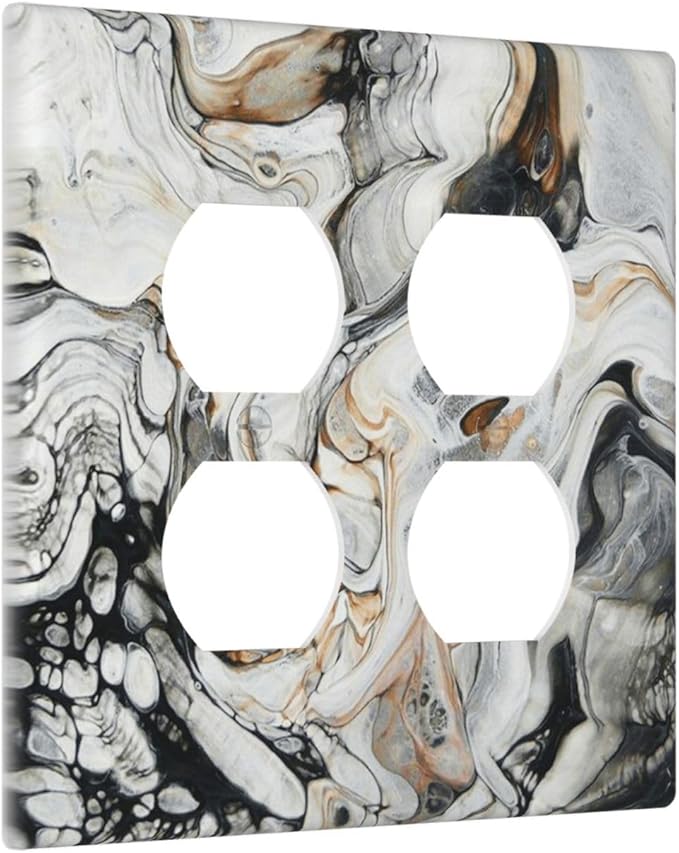 Black Gold Marble Texture Modern Abstract Print Outlet Covers 2 Gang Double Duplex Decorative Light Switch Covers Electrical Wallplates Socket Faceplate for Bathroom Kitchen Decor