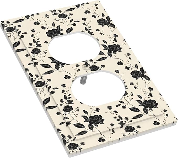 Black Rose Dark Romance Wildflowers Floral Outlet Covers 1 Gang Duplex Light Switch Cover Decorative Switch Plates Electrical Receptacle Faceplate Wall Plate for Bedroom Living Room Decor