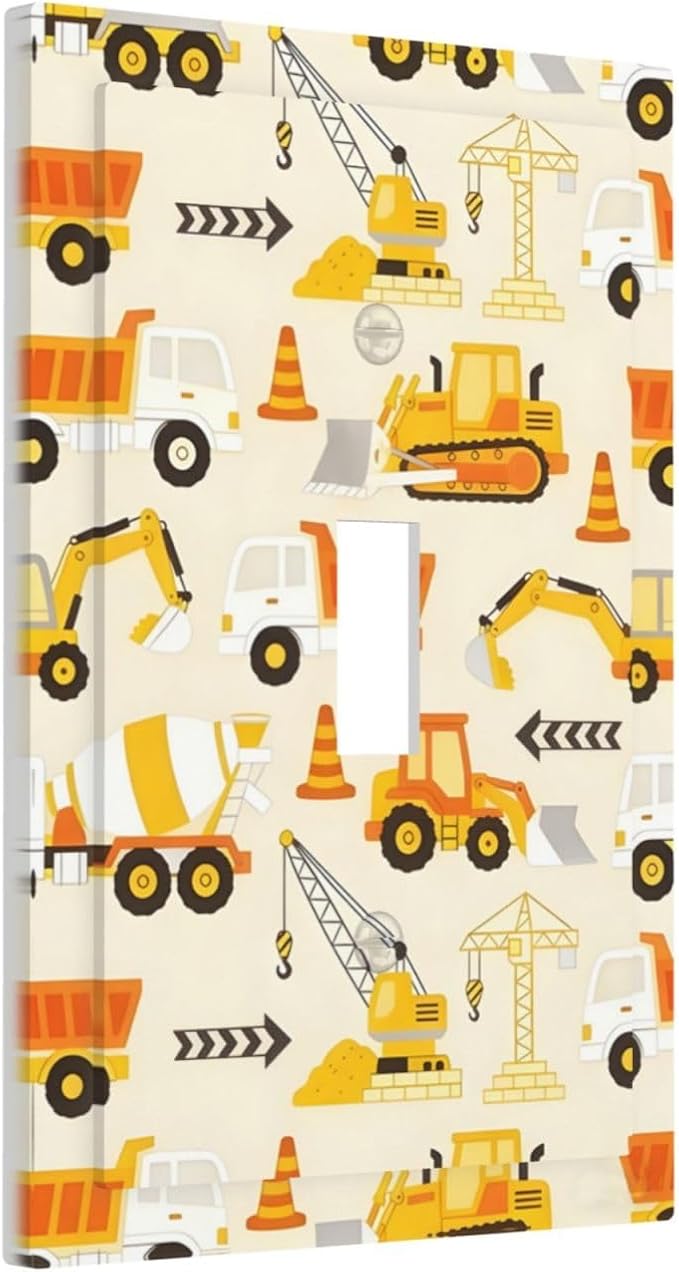 Decorative Light Switch Cover Plate Construction Vehicle Yellow Trucks Diggers 1 Gang Single Toggle Wall Plates for Electrical Outlet Covers Switch Plate Covers Faceplate for Home Decor