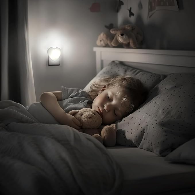 INZU Cute Night Light, Heart Night Light for Kids, LED Nightlight with Auto Dusk to Dawn Sensor, Nightlight Plug into Wall with Soft Warm Light for Bedroom, Nursery, Bathroom, Hallway (White)