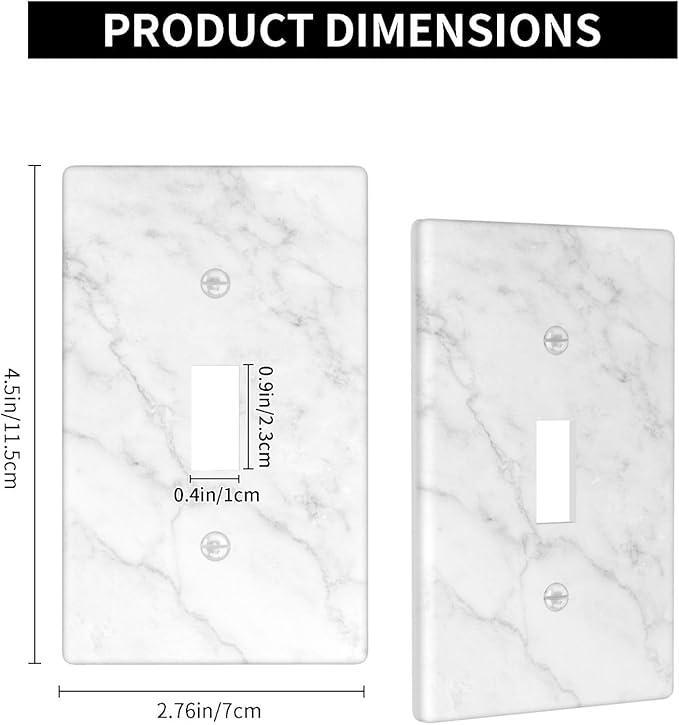 Faux White Marble Printed Light Switch Cover Plates Decorative Single Toggle Wall Plate, 1 Gang Lightswitch Cover