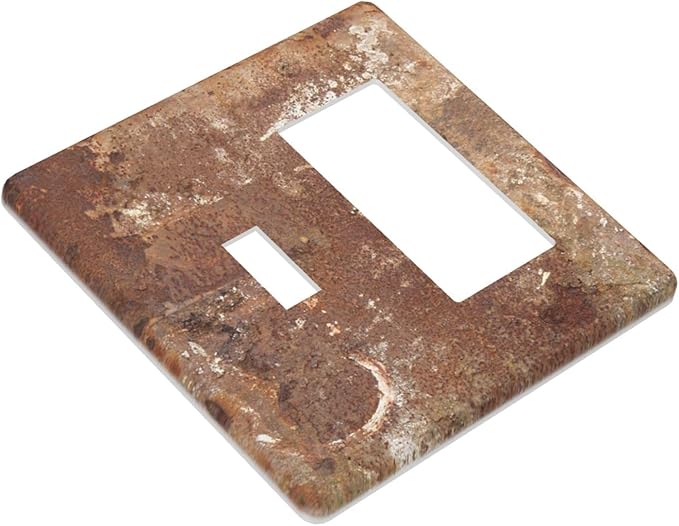 Outlet Covers Shabby Old Aged Rusty Antique Brass Metal 1 Toggle 1 Rocker Combination Decorative Wall Plate Electrical Switch Plates Light Switch Cover Plate For Farmhouse Cabin Decor