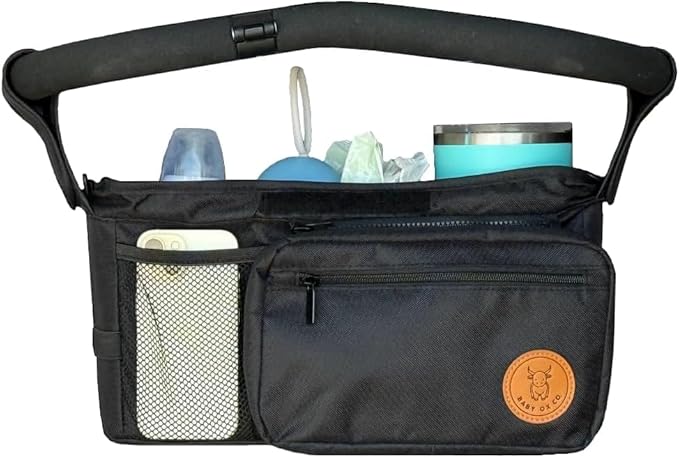 Universal Stroller Organizer with Insulated Cup Holders | Detachable Phone/Wipe Pouch & Shoulder Strap Stroller Caddy | Spacious, Fits Jogger, Umbrella, Travel & Pet Strollers