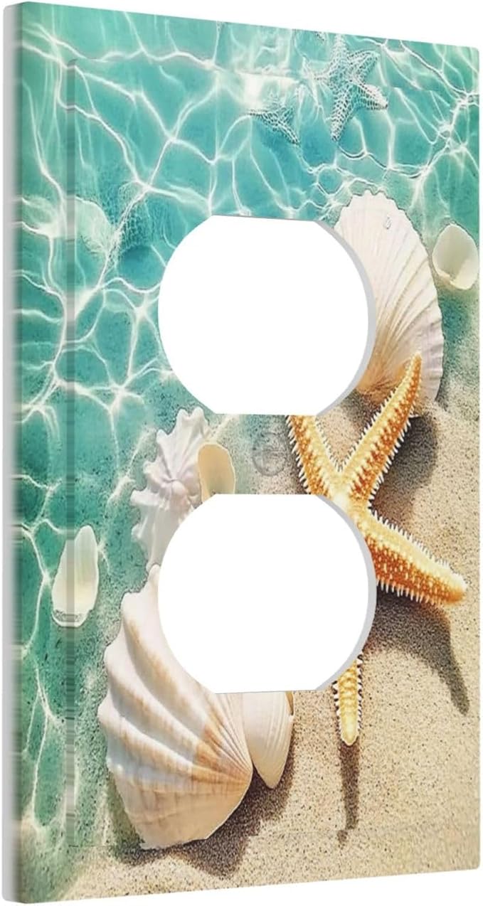 Outlet Covers Sea Shells And Star Fish In Ocean Beach 1 Gang Duplex Light Switch Cover Decorative Switch Plates Electrical Receptacle Faceplate Wall Plate For Bathroom Home Decor