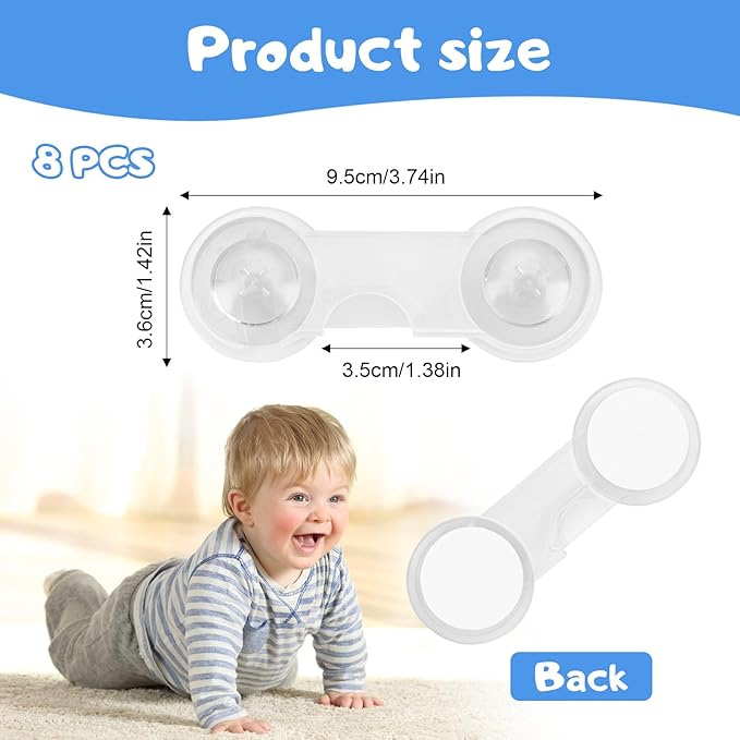 8 Pack Cabinet Door Locks for Baby Proof and Child Safety Cabinet Locks with Adhesive Childproof Door Latch Child Safety Locks for Kitchen Drawer Cupboards Fridge Closet Pantry