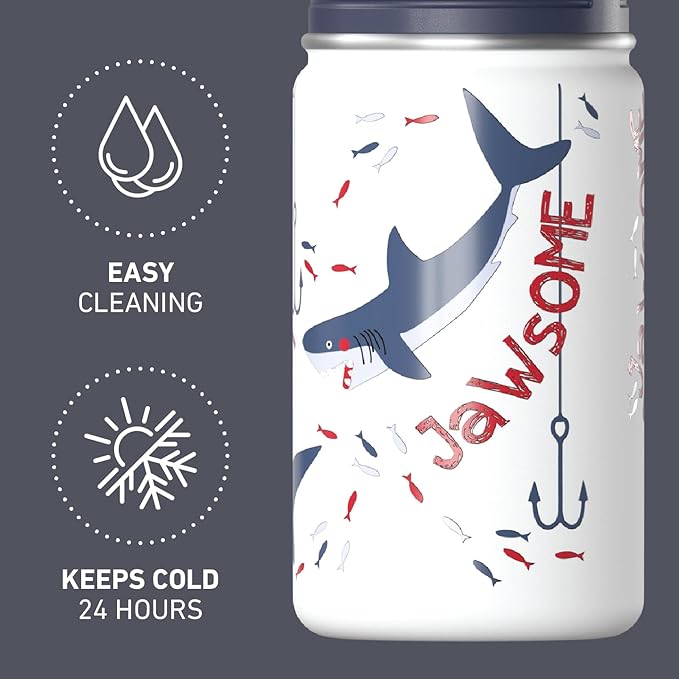Hydrapeak Mini 14oz Fun Sticker Print Water Bottle with Straw Lid, Stainless Steel Double Wall Insulated Water Bottle, Leak-Proof and Spill-Proof Water Bottle, Jaw