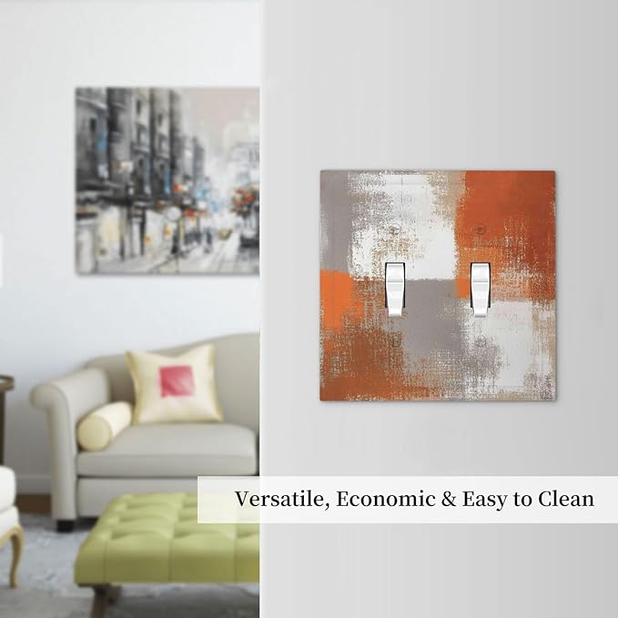 Orange Grey Abstract Art Oil Painting Decorative Switch Plates 2 Gang Double Toggle Outlet Light Switch Cover Wall Plate Electrical Faceplate For Home Farmhouse Decor
