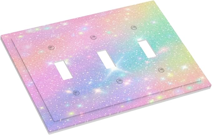 Decorative Light Switch Plate Covers Rainbow Shiny Gradient Colors 3 Gang Wall Plate Switch Cover Plate Triple Toggle Jumbo Electrical Faceplate for Kids Room Nursery Decor