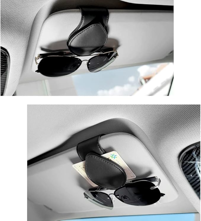OFBAND Magnetic Sunglass Holder for Car Visor,PU Leather Car Sunglass Holder Organizes Glasses Tickets Cards & Keeps Car Tidy,Universal Car Accessories Interior (White)