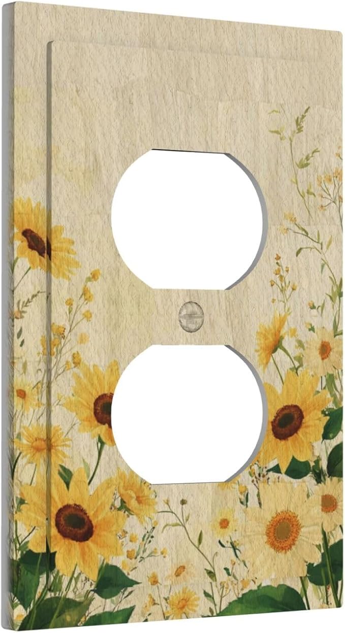 Decorative Outlet Covers with Vintage Botanical Sunflower Field Design 1 Gang Duplex Light Switch Cover Plate Unique Wall Plates Switchplate Cover for Nature Yellow Blooms Wall Decor