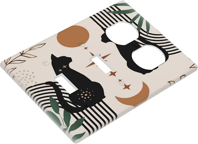 70s Mid Century Boho Abstract Cat 3 Gang 2 Toggle 1 Duplex Combination Light Switch Plate Decorative Triple Toggle Wall Plate Cover Electrical Faceplate Switch Face Plate